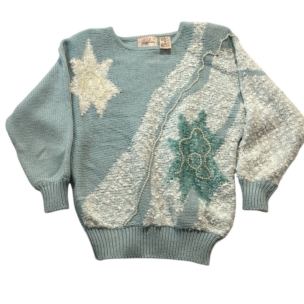 VTG Jaclyn Smith Womens Sweater Light Green Star Embellished Pullover Size S‎
